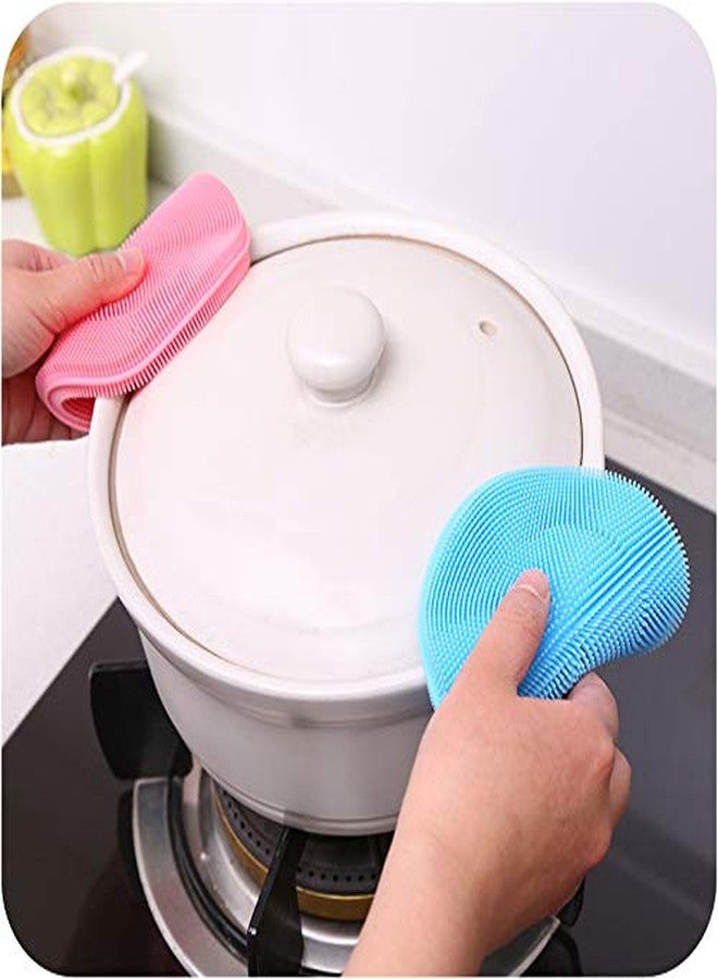 Prostuff.in Cleaning Sponge Silicone Scrubber for Kitchen Non Stick Dishwashing & Fruit and Vegetable Washing Brush Round Scrubber Multi Color (Pack of 3) - Image 5